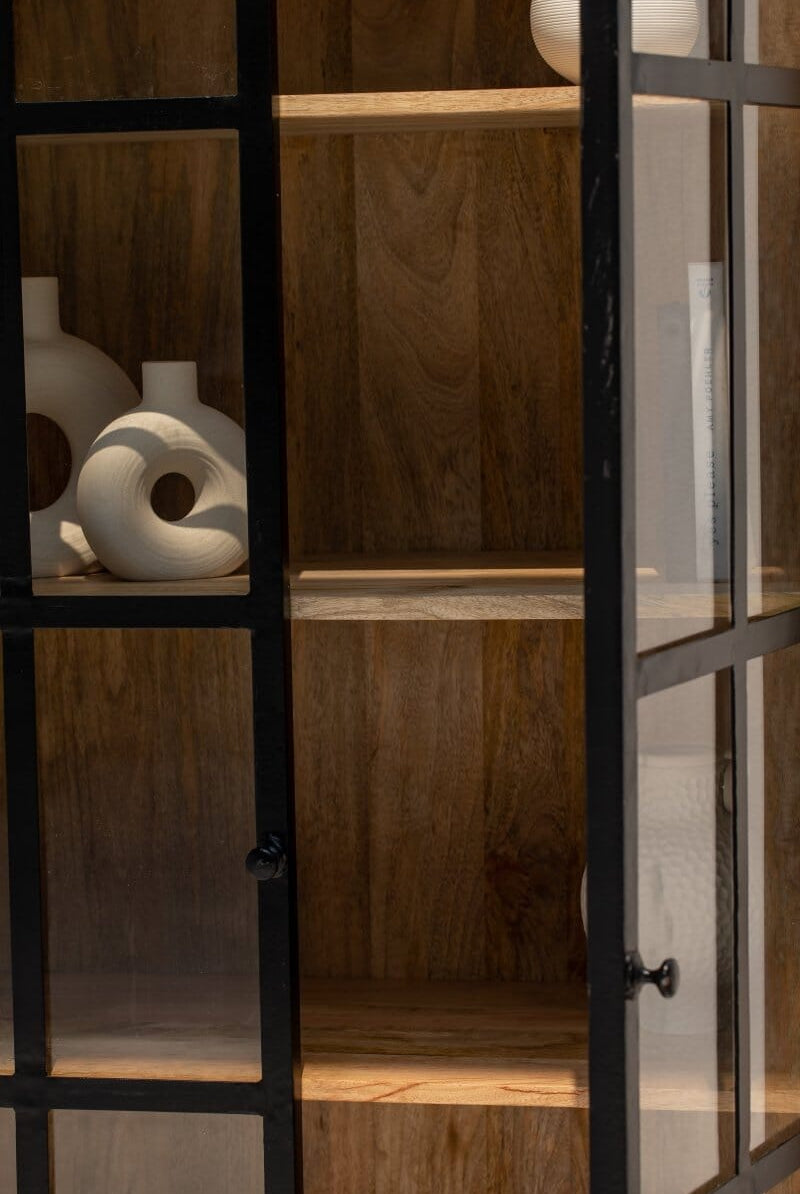 Ravenna Industrial Wooden Cabinet with Black Metal Doors Homekode