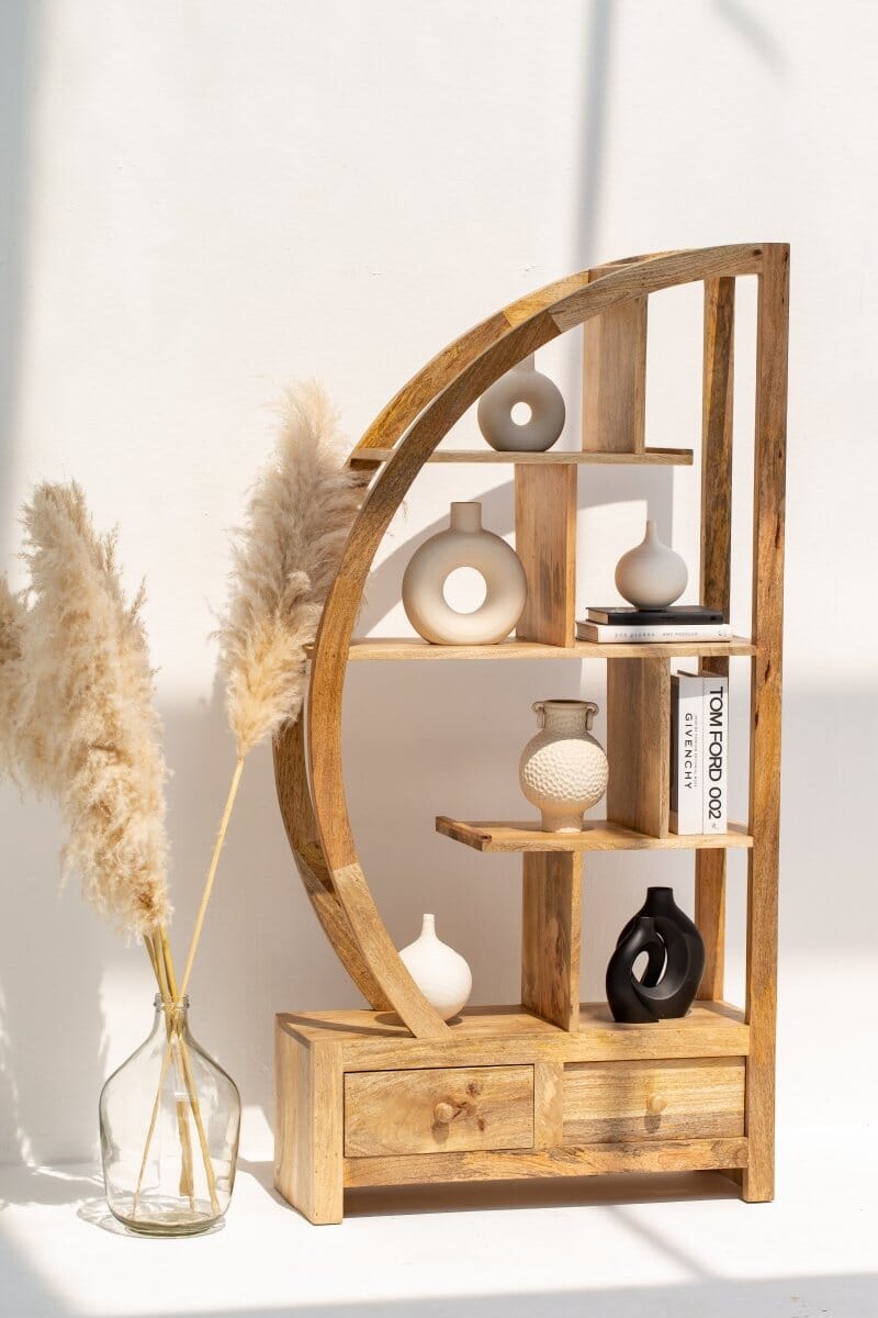 Elise Half Moon Mango Wood Shelves Unit Homekode