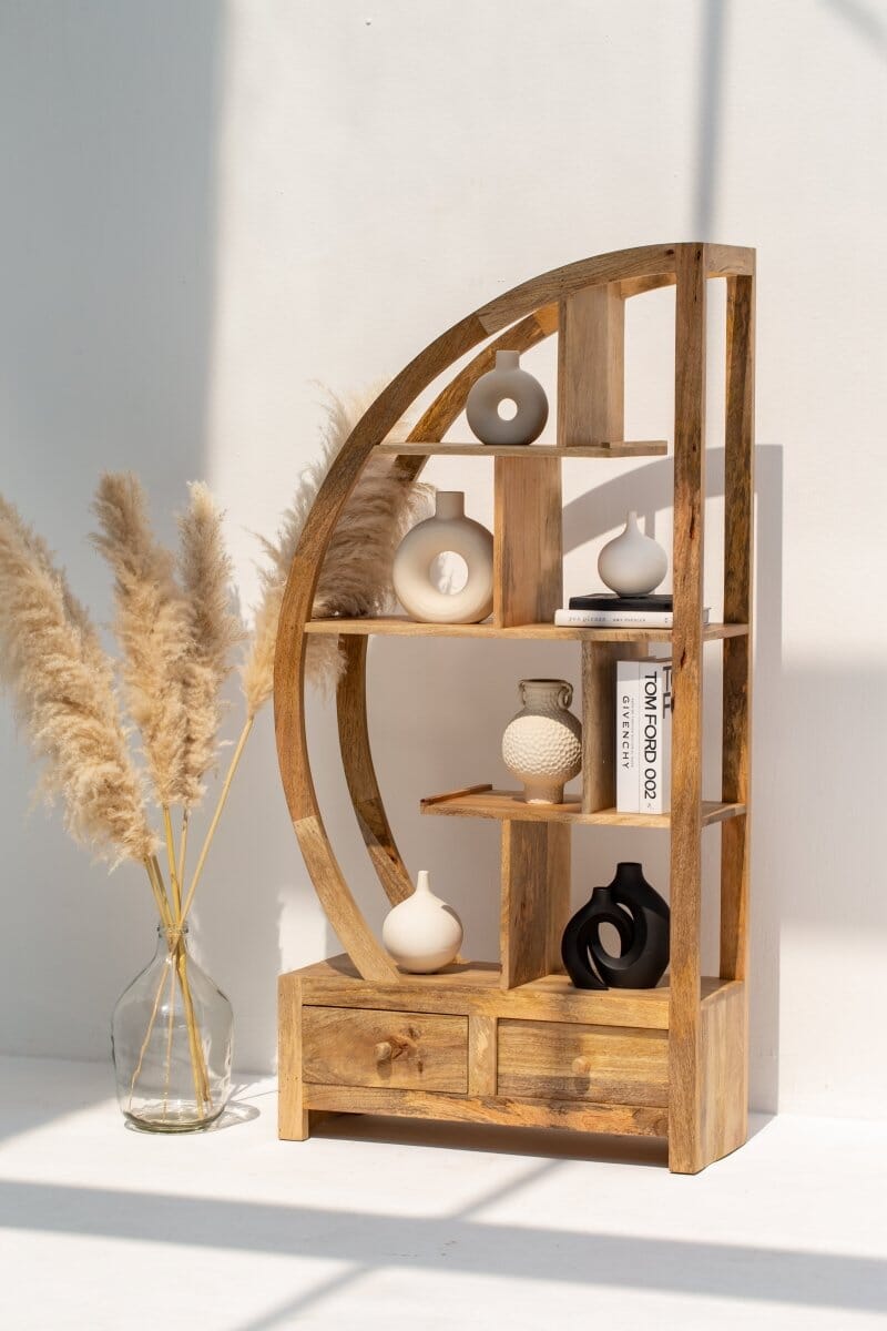 Elise Half Moon Mango Wood Shelves Unit Homekode