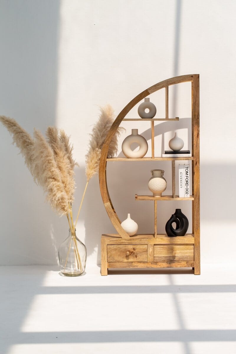 Elise Half Moon Mango Wood Shelves Unit Homekode