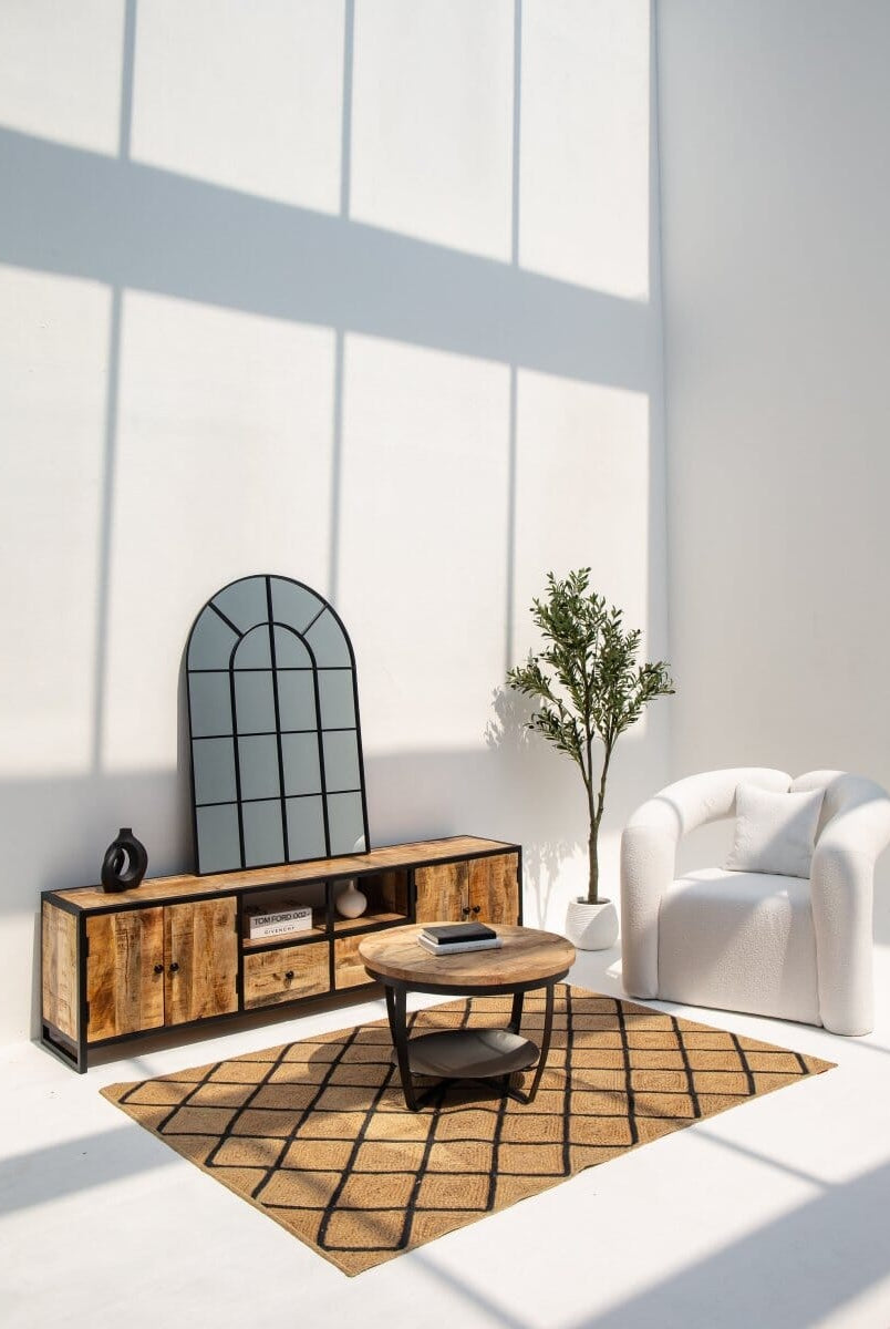 Astrid Console Black Industrial Window Wall Arch Mirror (120x80 CM) Mirrors Homekode