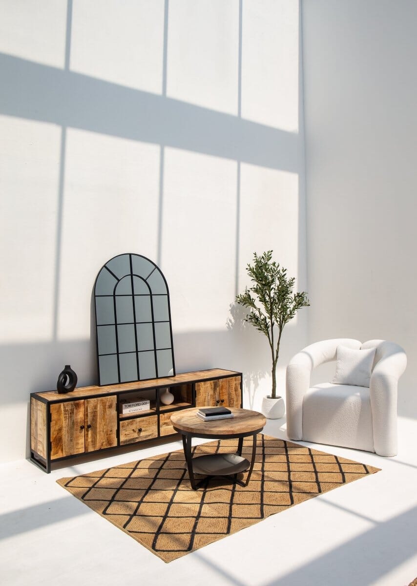 Astrid Console Black Industrial Window Wall Arch Mirror (120x80 CM) Mirrors Homekode