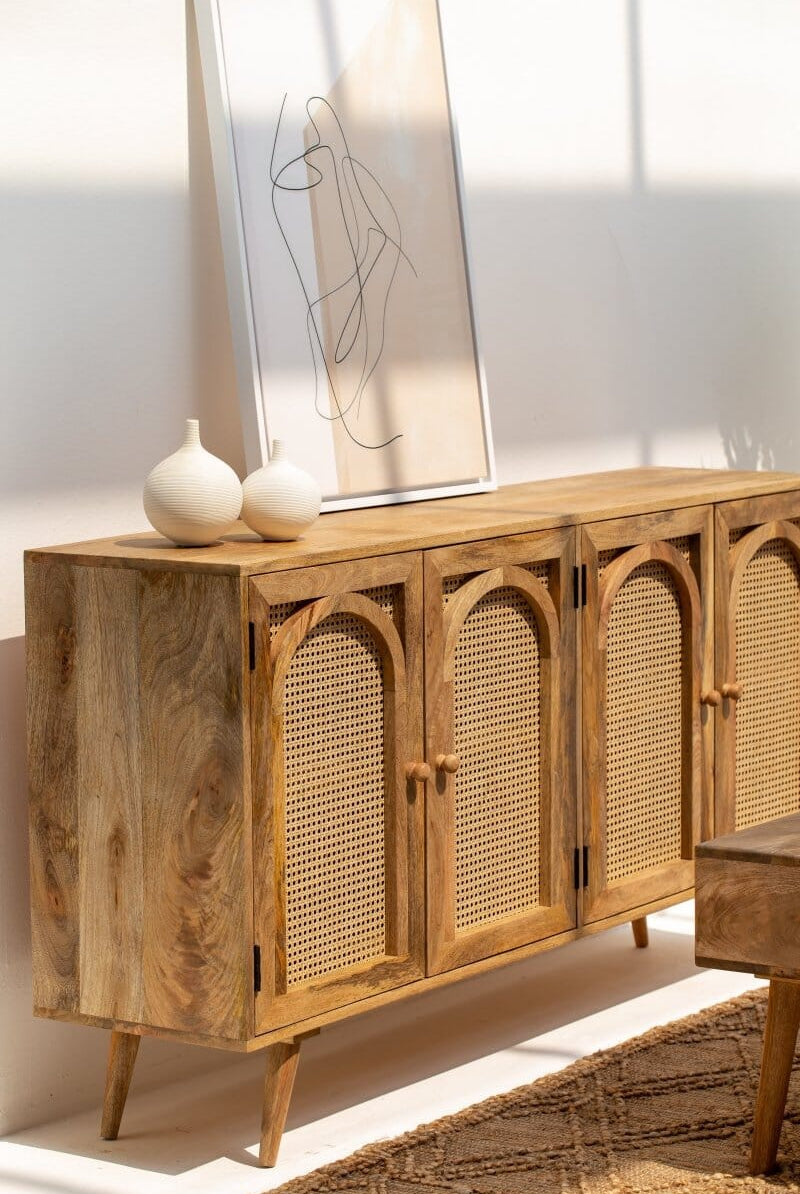 Oriana Four Doors Rattan Buffet with Arch Door Designs