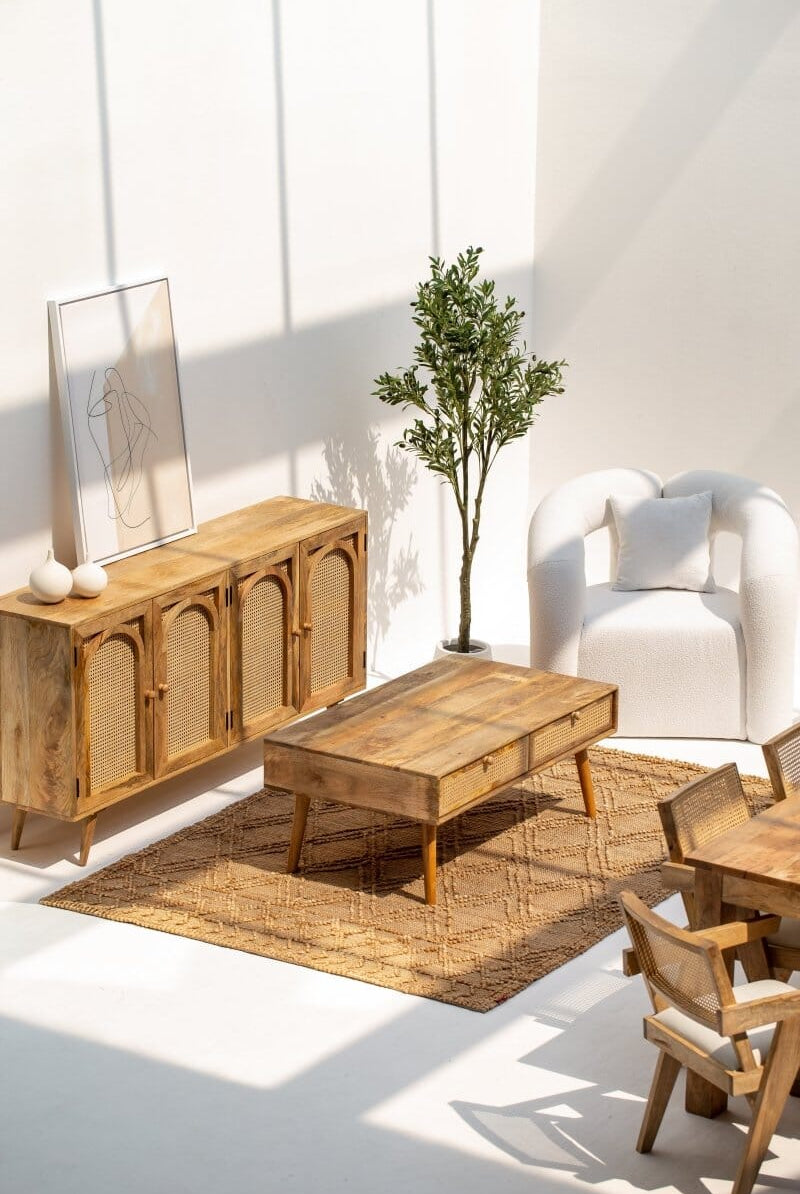 Lily Rattan Drawers Wooden Coffee Table Homekode