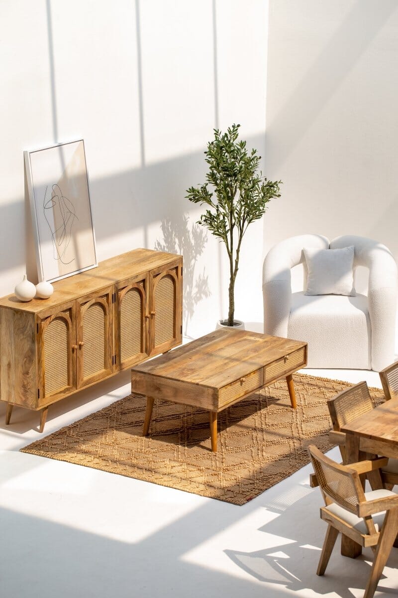 Lily Rattan Drawers Wooden Coffee Table Homekode