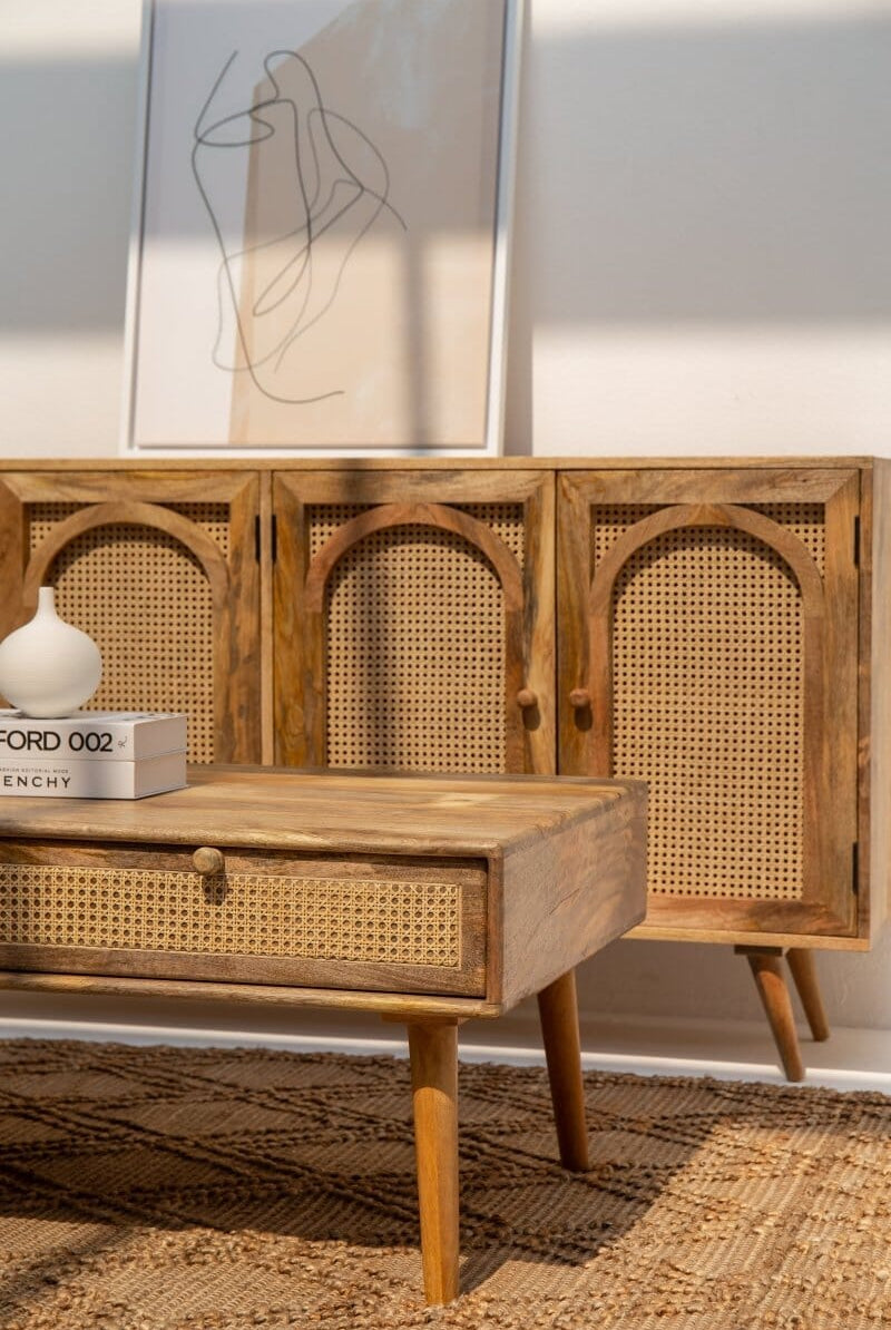Lily Rattan Drawers Wooden Coffee Table Homekode