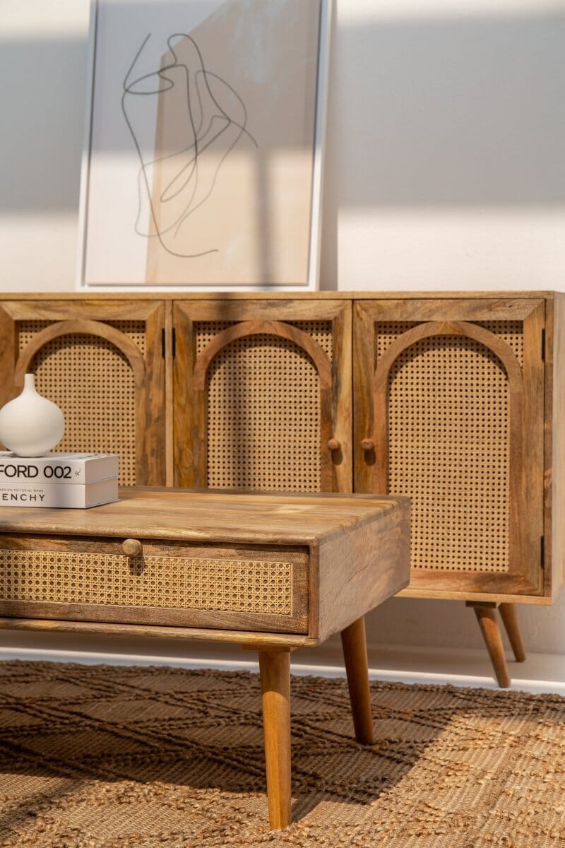 Lily Rattan Drawers Wooden Coffee Table Homekode