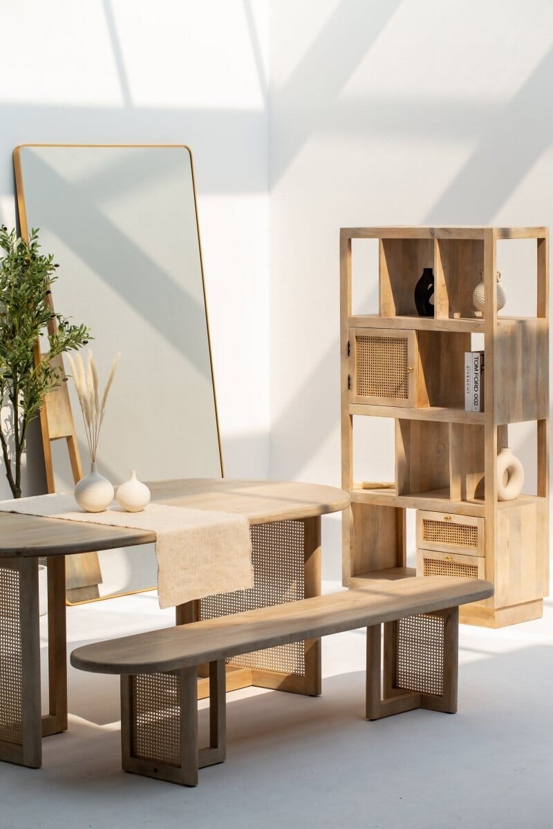 Ariana Wooden Dining Table with Rattan Legs Homekode