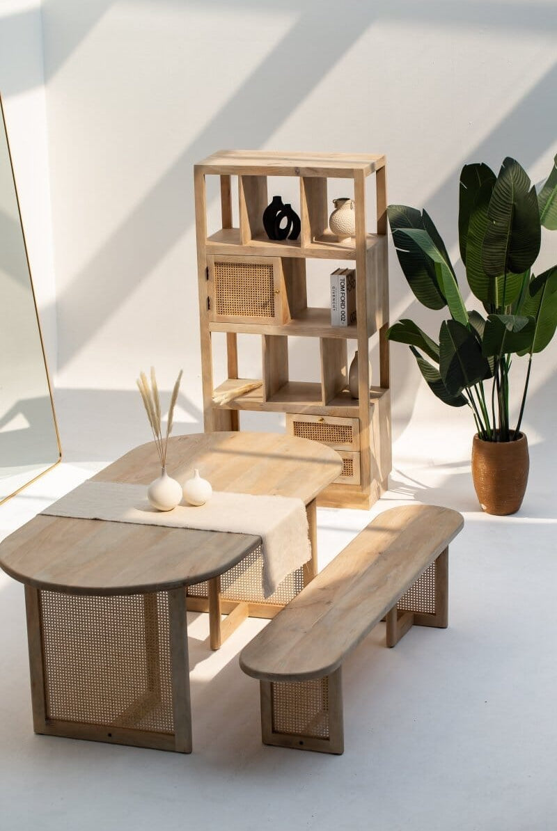 Ariana Rattan Legs Mango Wood Bench Homekode