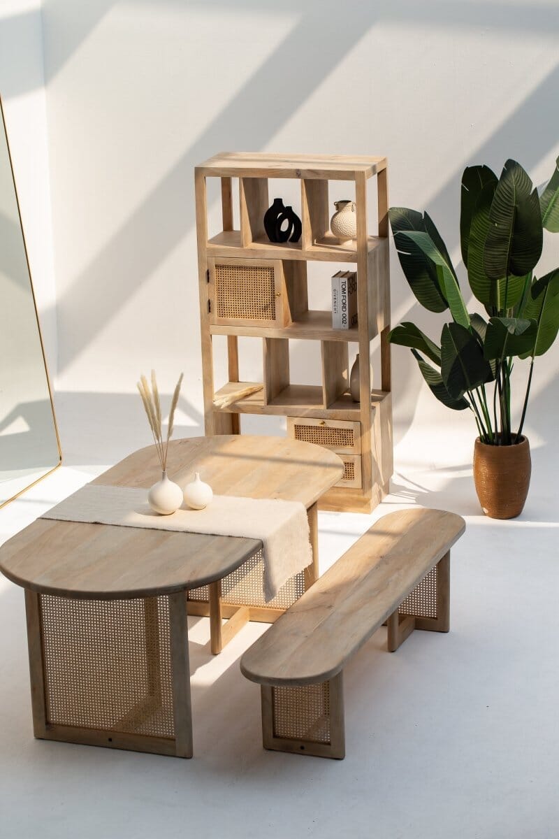 Ariana Rattan Legs Mango Wood Bench Homekode