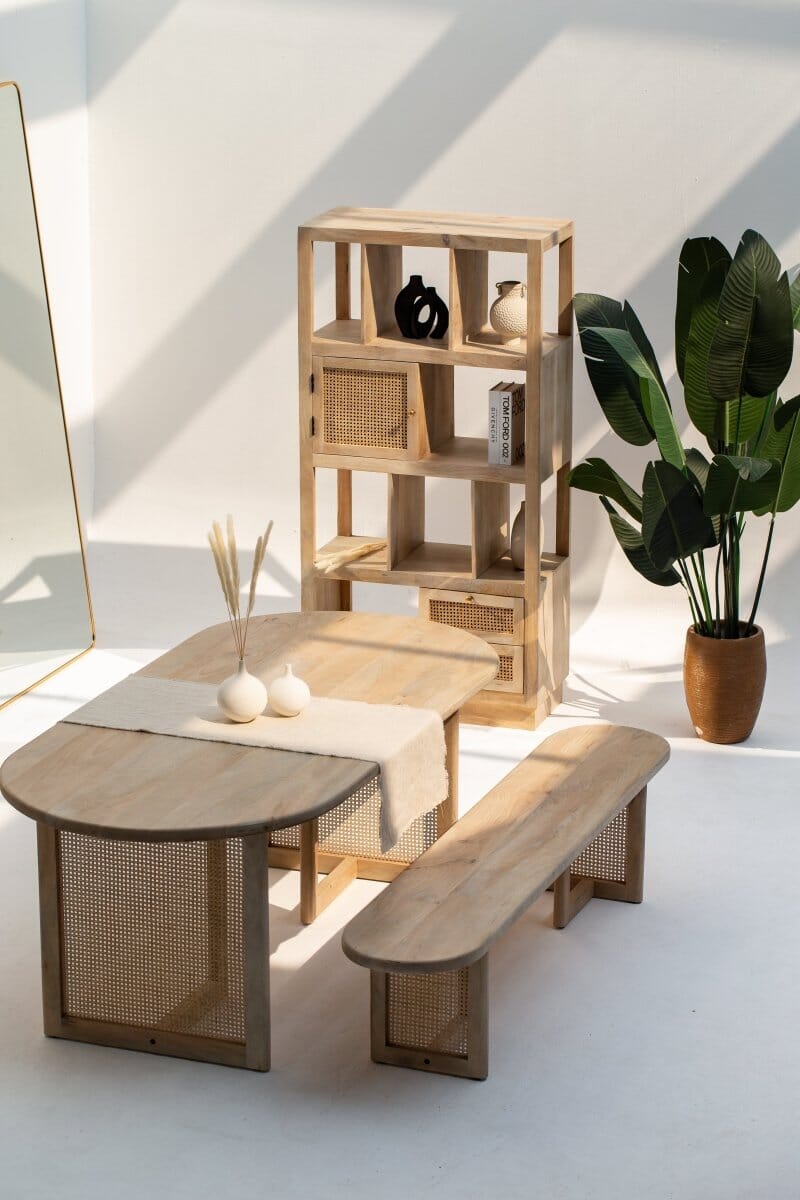 Ariana Wooden Dining Table with Rattan Legs Homekode