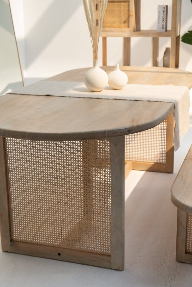 Ariana Wooden Dining Table with Rattan Legs Homekode