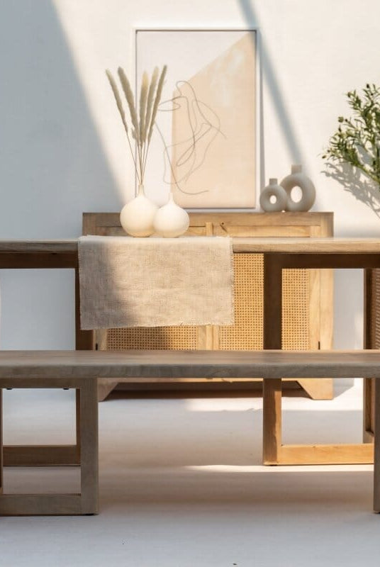 Ariana Wooden Dining Table with Rattan Legs Homekode