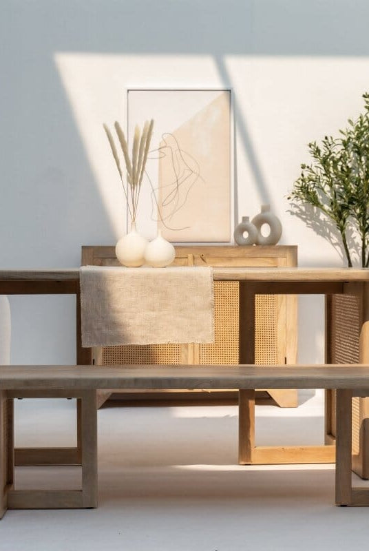 Ariana Rattan Legs Mango Wood Bench Homekode