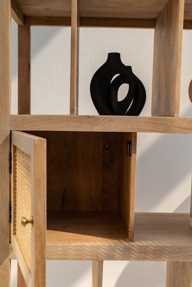 Lima Wooden Rattan Bookcase Homekode