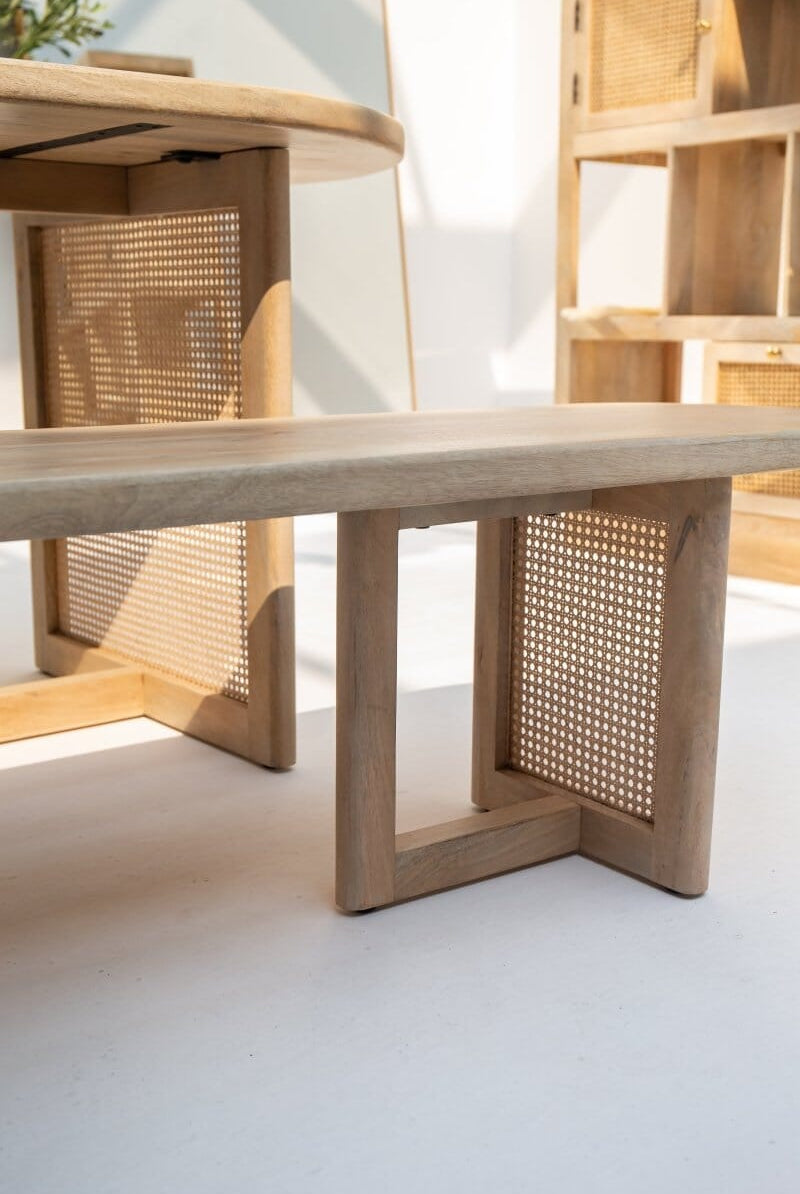 Ariana Rattan Legs Mango Wood Bench Homekode