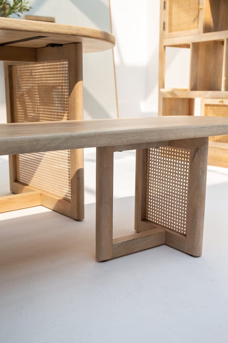 Ariana Rattan Legs Mango Wood Bench Homekode