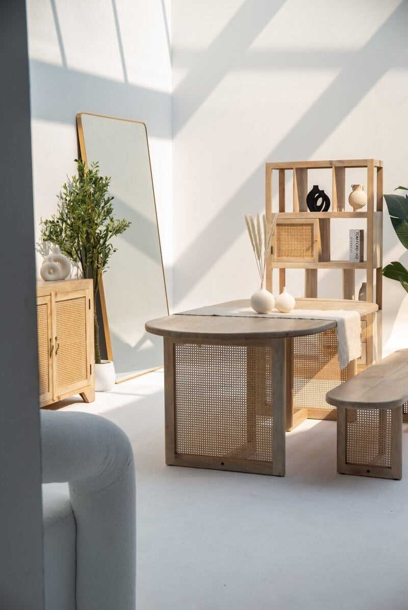 Ariana Wooden Dining Table with Rattan Legs Homekode