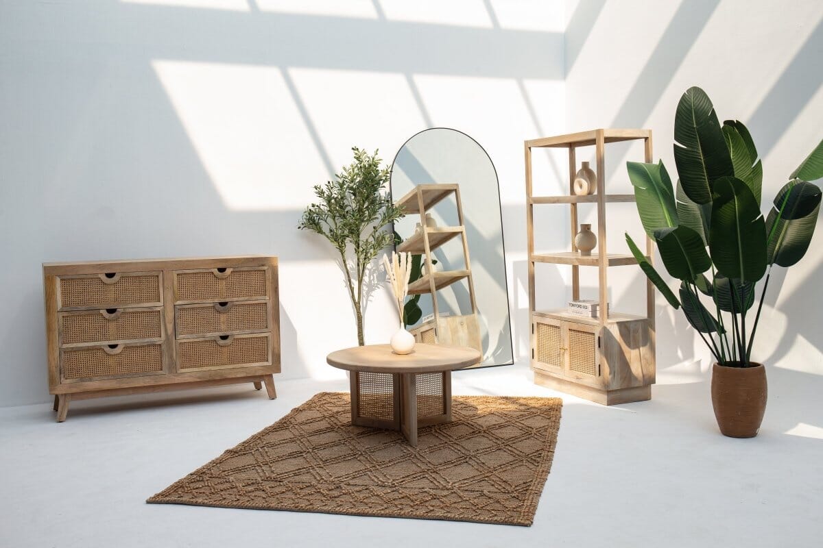 Stockholm Six Drawers Rattan Wooden Sideboard Homekode