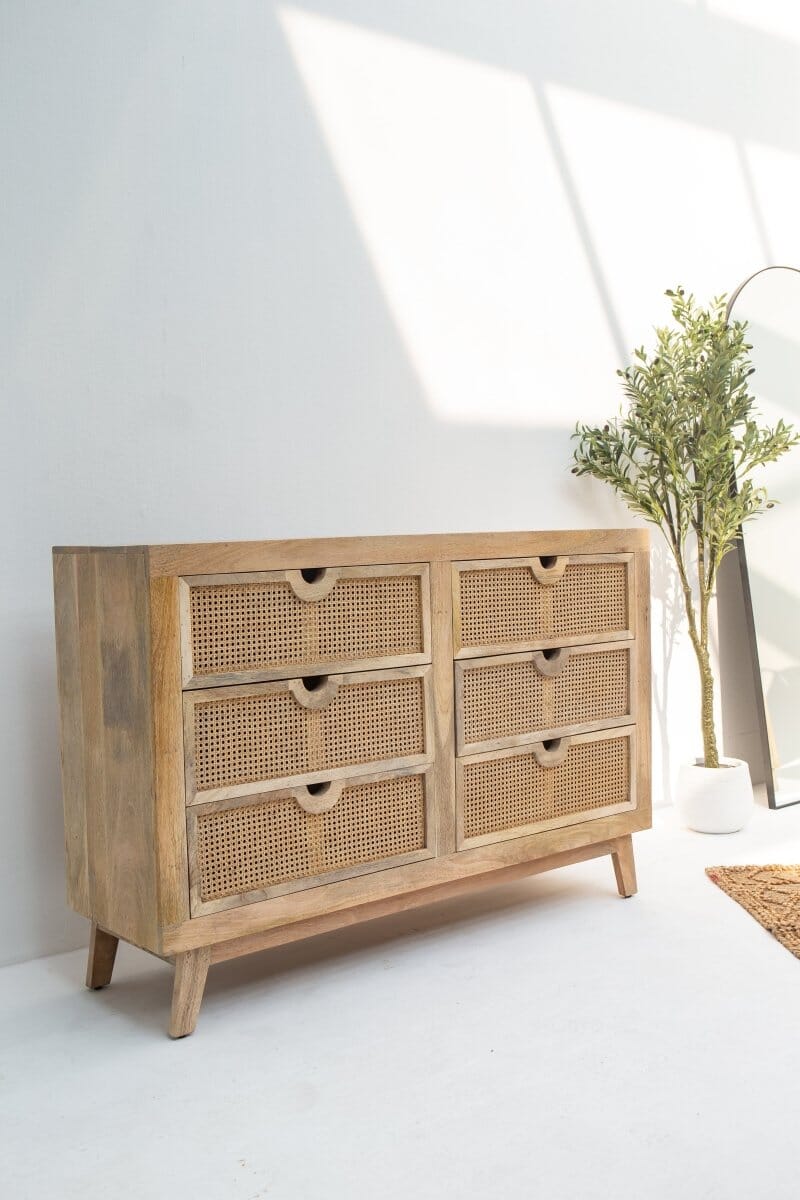 Stockholm Six Drawers Rattan Wooden Sideboard Homekode