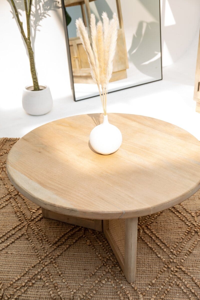 Dublin Rattan Legs Wooden Round Table Homekode
