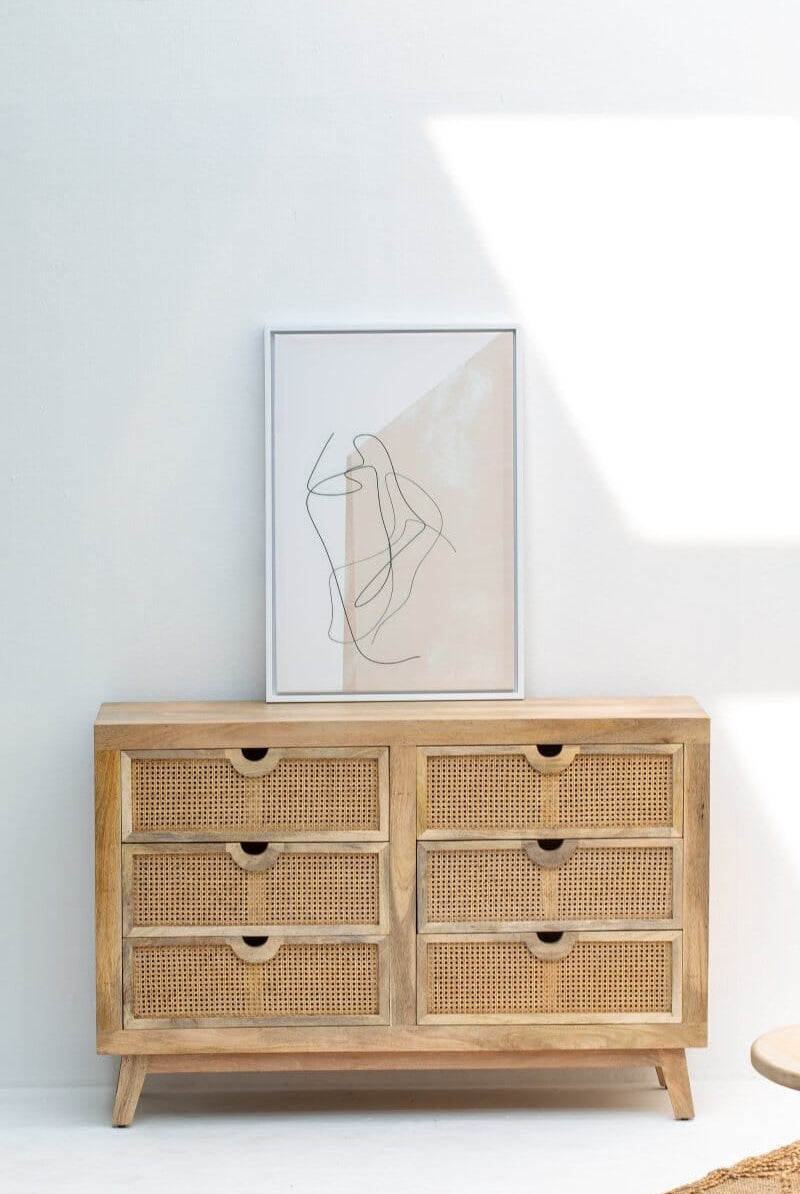 Stockholm Six Drawers Rattan Wooden Sideboard Homekode