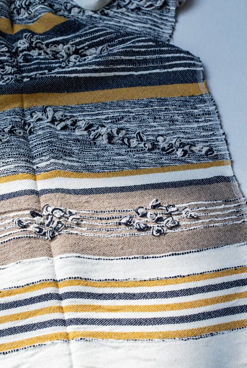 Embroidered Navy & Mustard Throw Blanket (125x150 CM)