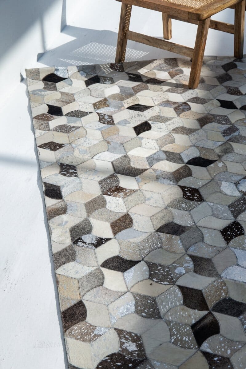 Grey Multi-Color Leather Rug (3 Sizes Available)