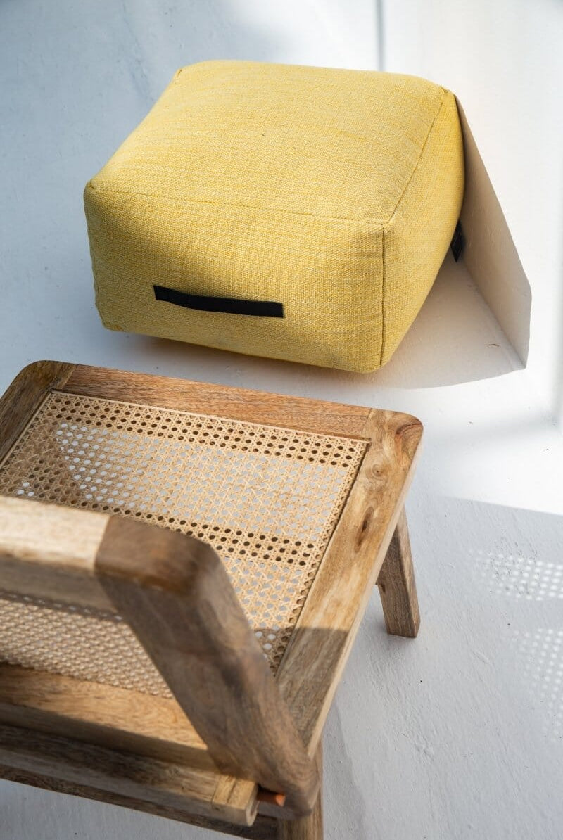 Yellow Mustard Rib Cotton Pouf (50x50x30 CM)