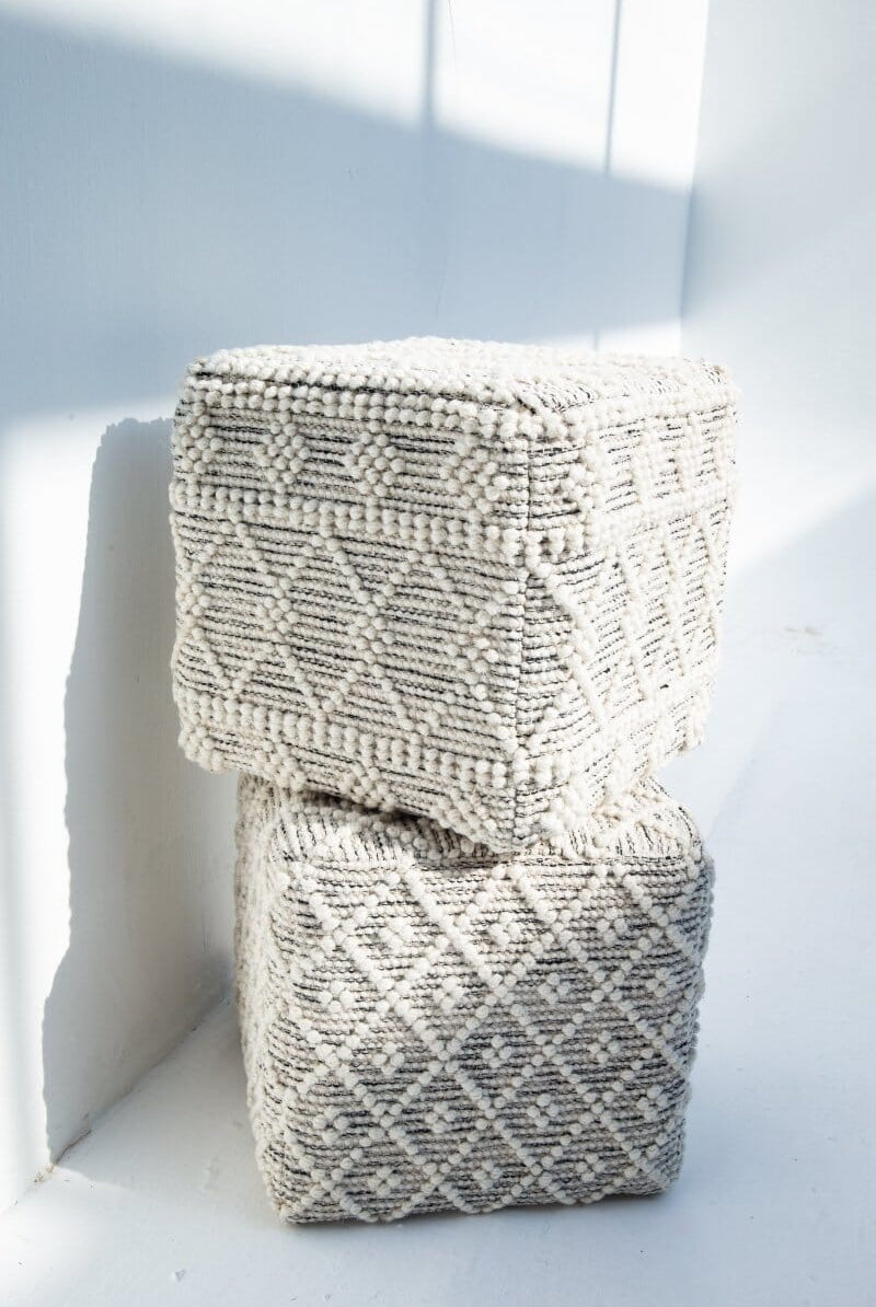 Boho Geometric Wool Pouf (40x40x40 CM)