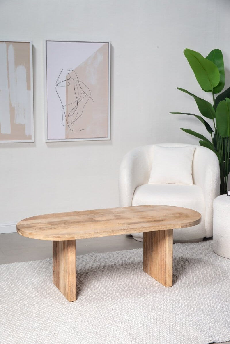 Oval Shape Wooden Coffee Table with Flat Legs Homekode