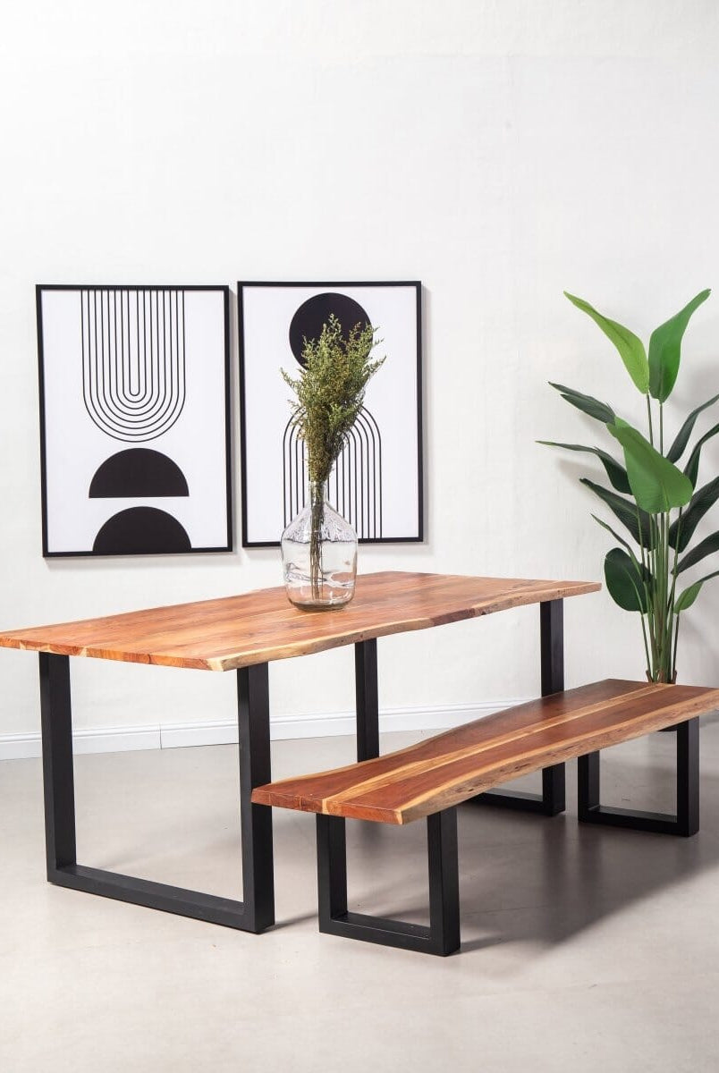 Dark Acacia Wood Industrial Design Bench (4 Sizes) Homekode