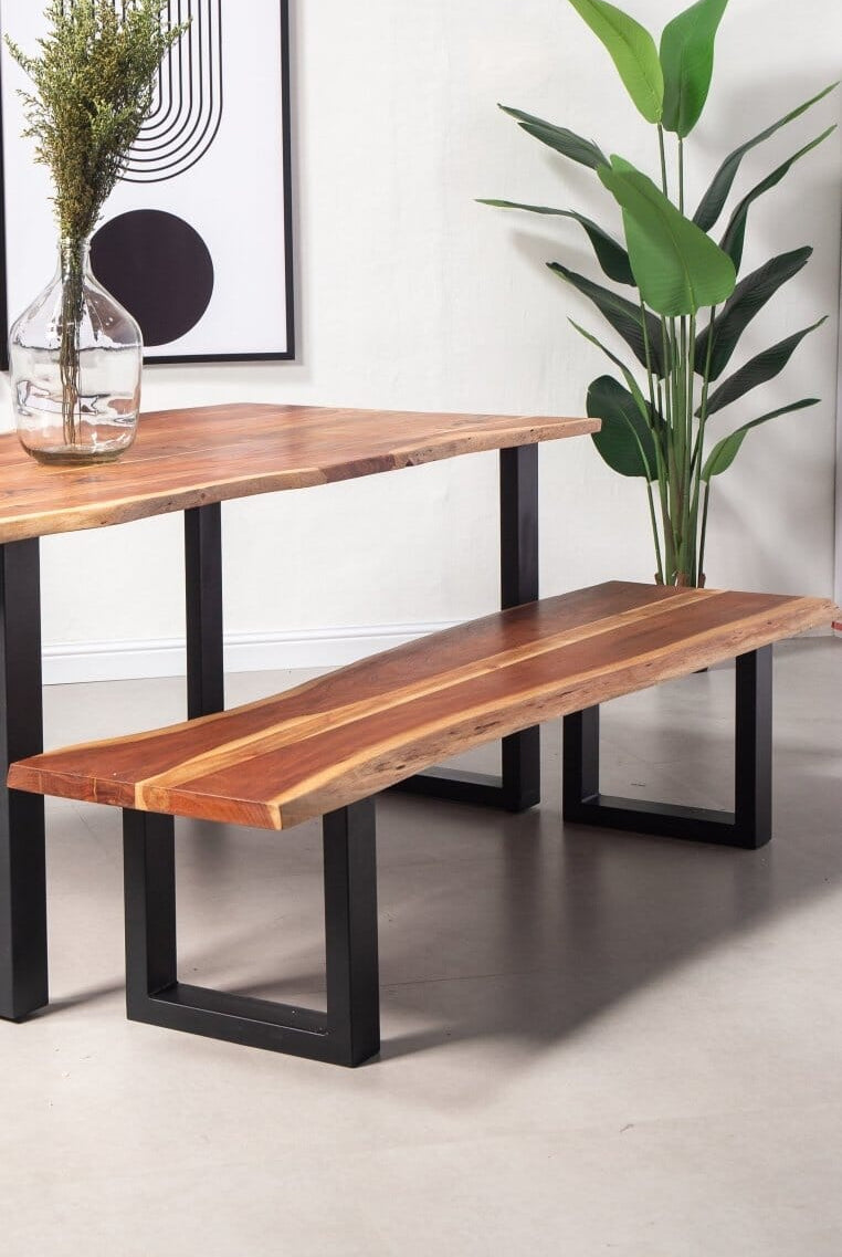 Dark Acacia Wood Industrial Design Bench (4 Sizes)