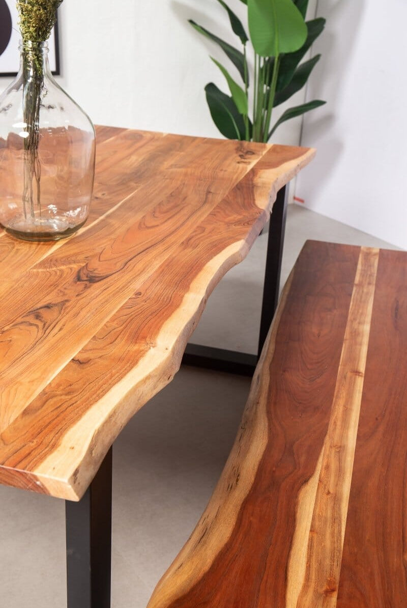 Dark Acacia Wood Industrial Design Bench (4 Sizes) Homekode