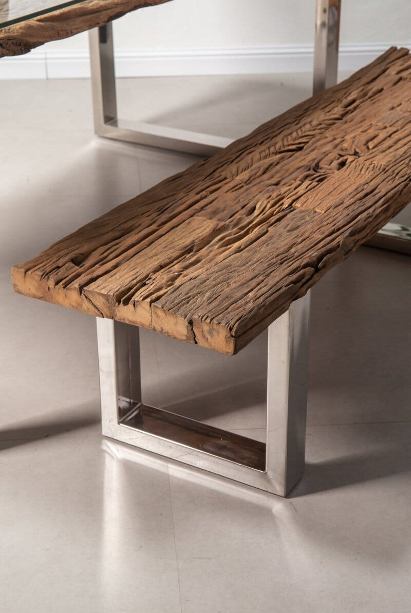 Railway Wood Industrial Design Bench (4 Sizes) Homekode 120x40x45 CM Silver Steel/U Shape