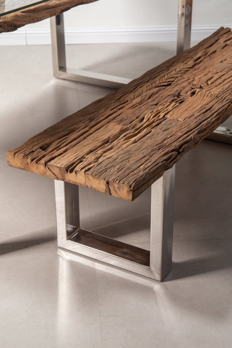 Railway Wood Industrial Design Bench (4 Sizes) Homekode 120x40x45 CM Silver Steel/U Shape