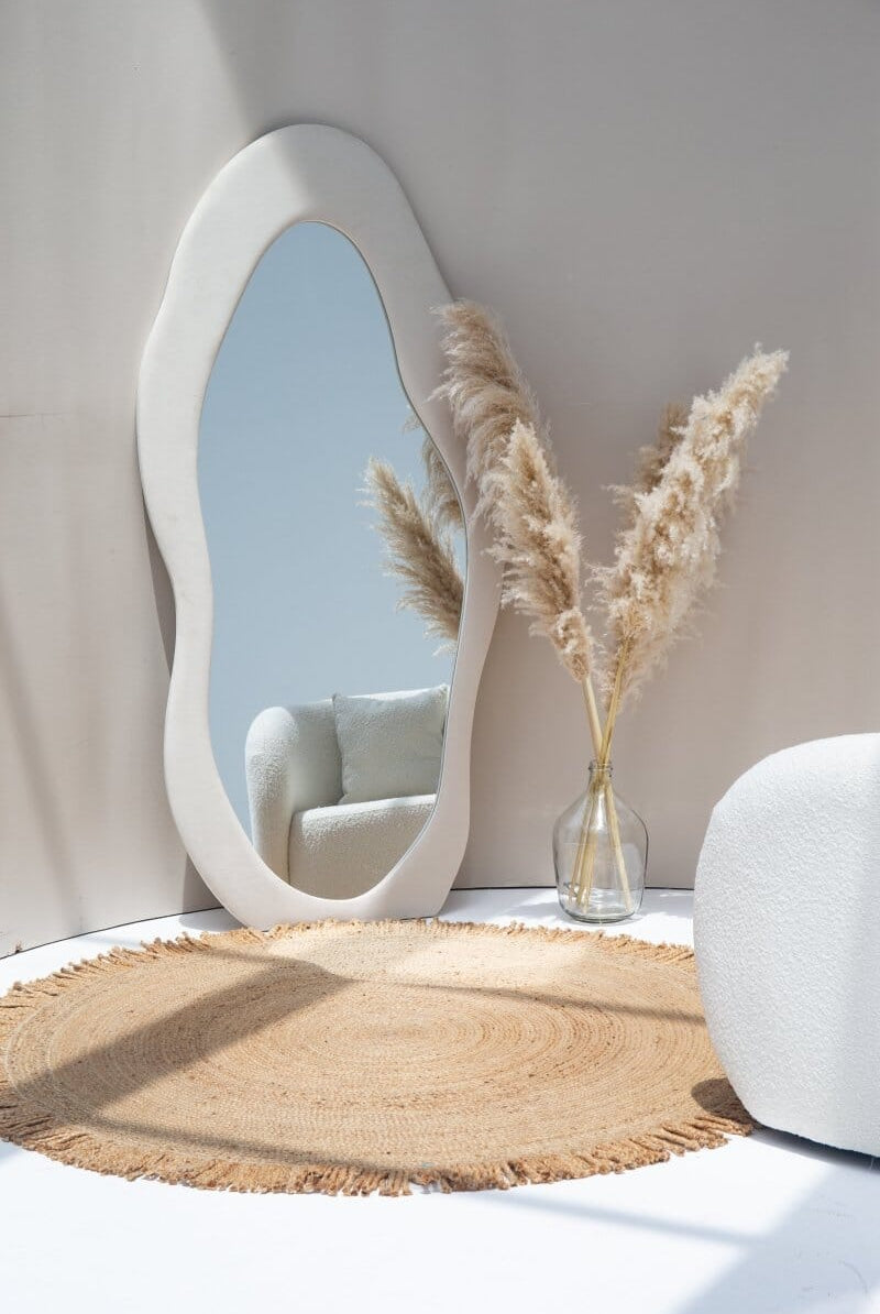 Roxana Off-White Squiggly Flannelette Floor Mirror (3 Sizes) Mirrors Homekode