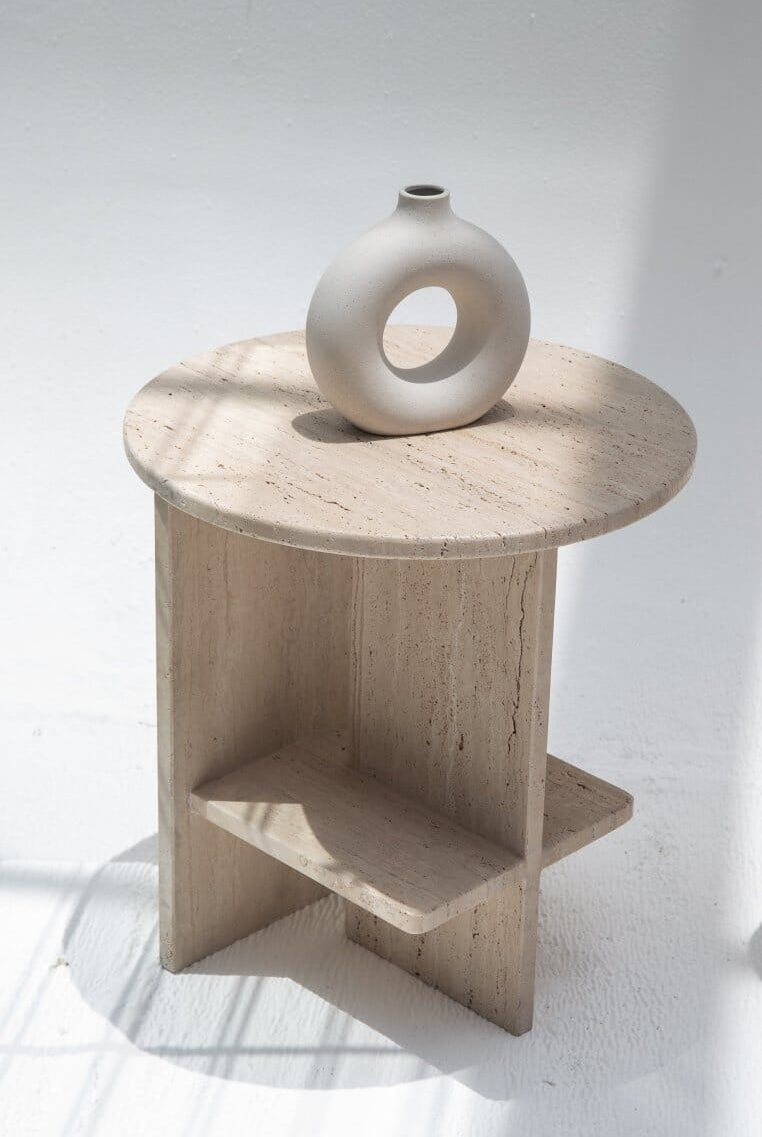 Alyssa Travertine Round Side Table