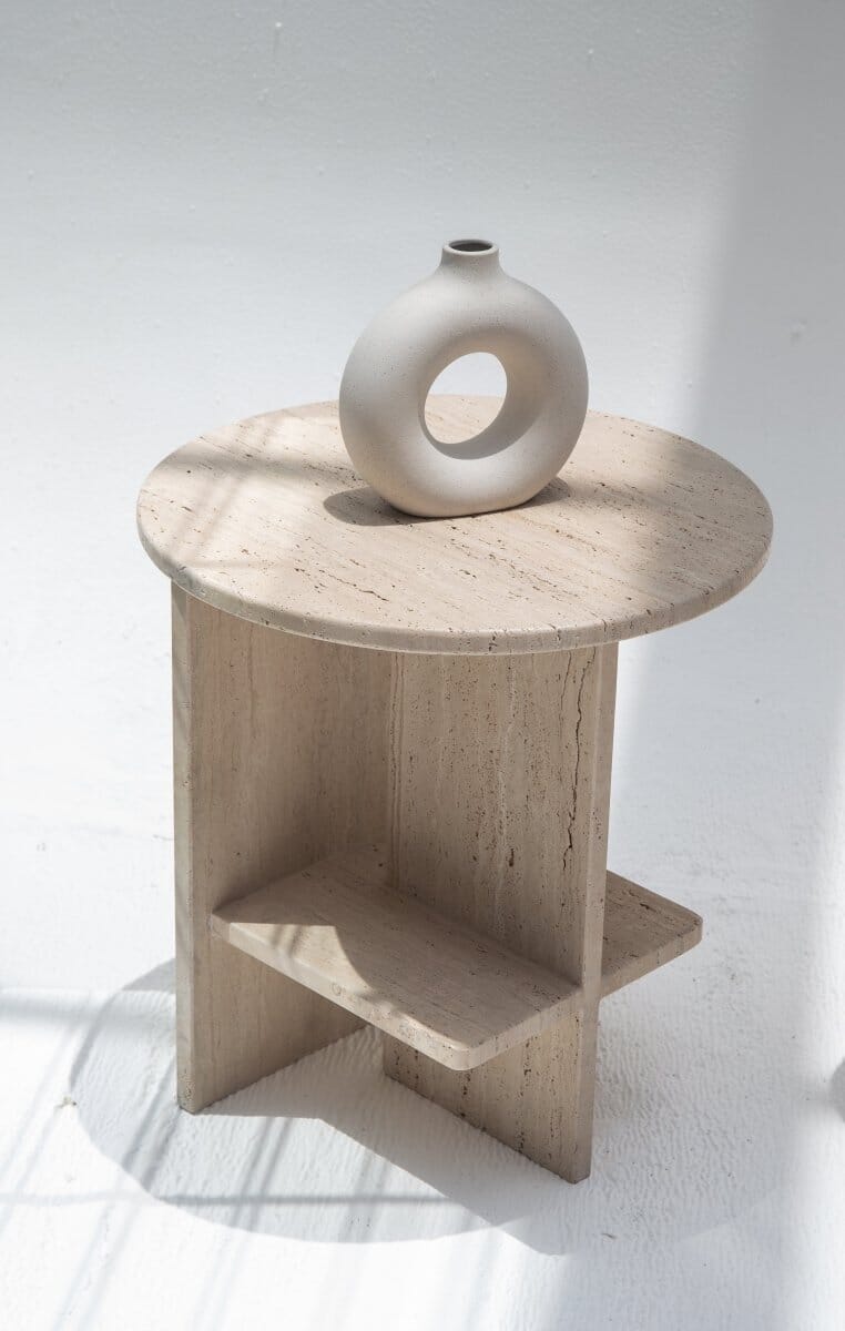 Alyssa Travertine Round Side Table