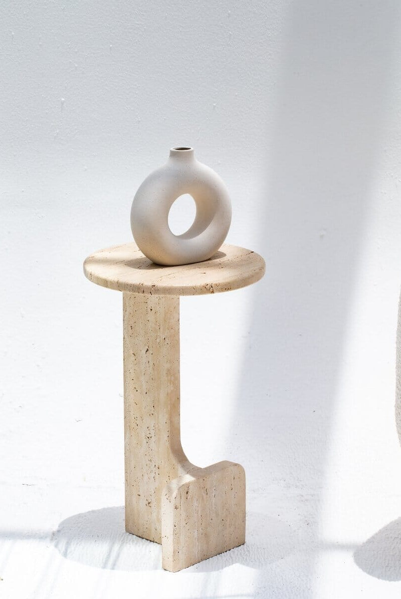 Elara Travertine Round Side Table
