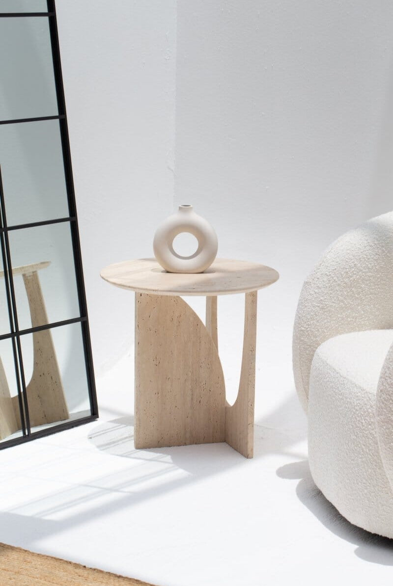 Thea Travertine Round Side Table