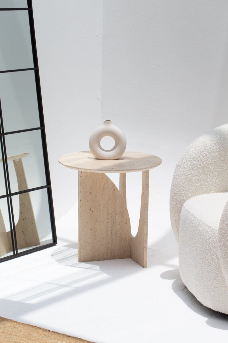 Thea Travertine Round Side Table