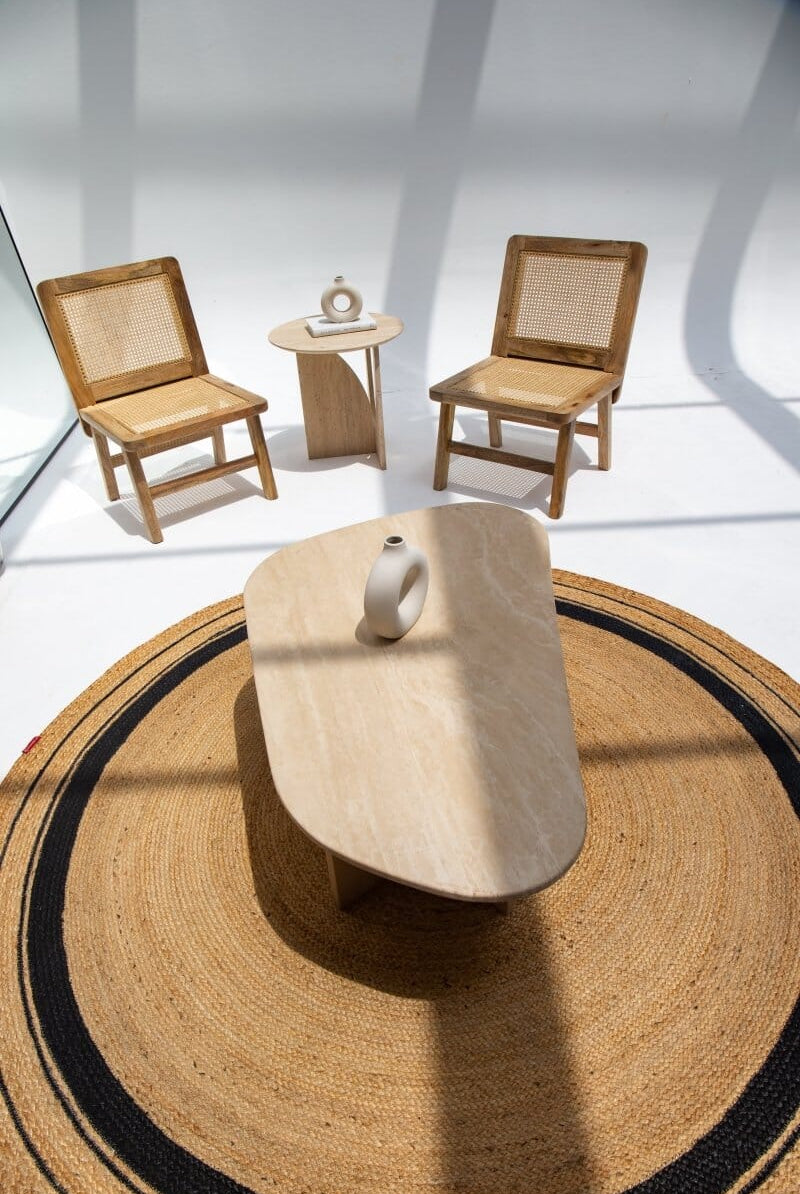 Ebony Ehshine - Natural & Black Braided Jute Round Rug (200 CM)