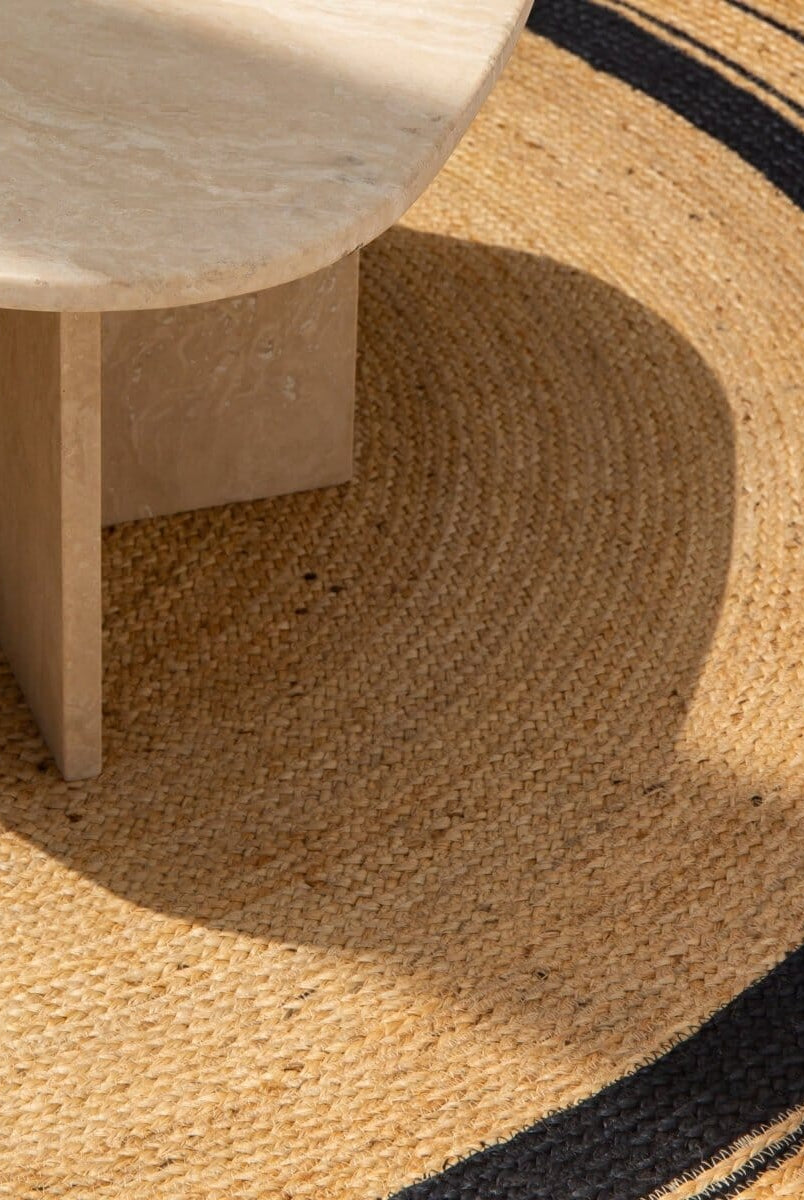 Ebony Ehshine - Natural & Black Braided Jute Round Rug (200 CM)