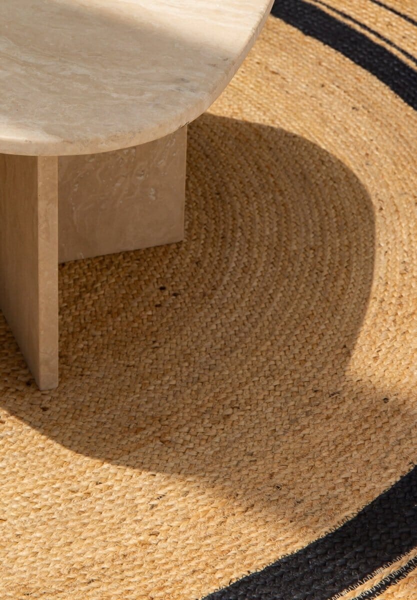 Ebony Ehshine - Natural & Black Braided Jute Round Rug (200 CM)