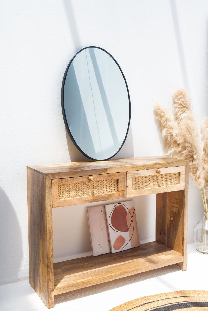 Elena Rattan 2-Drawers Wooden Console Homekode