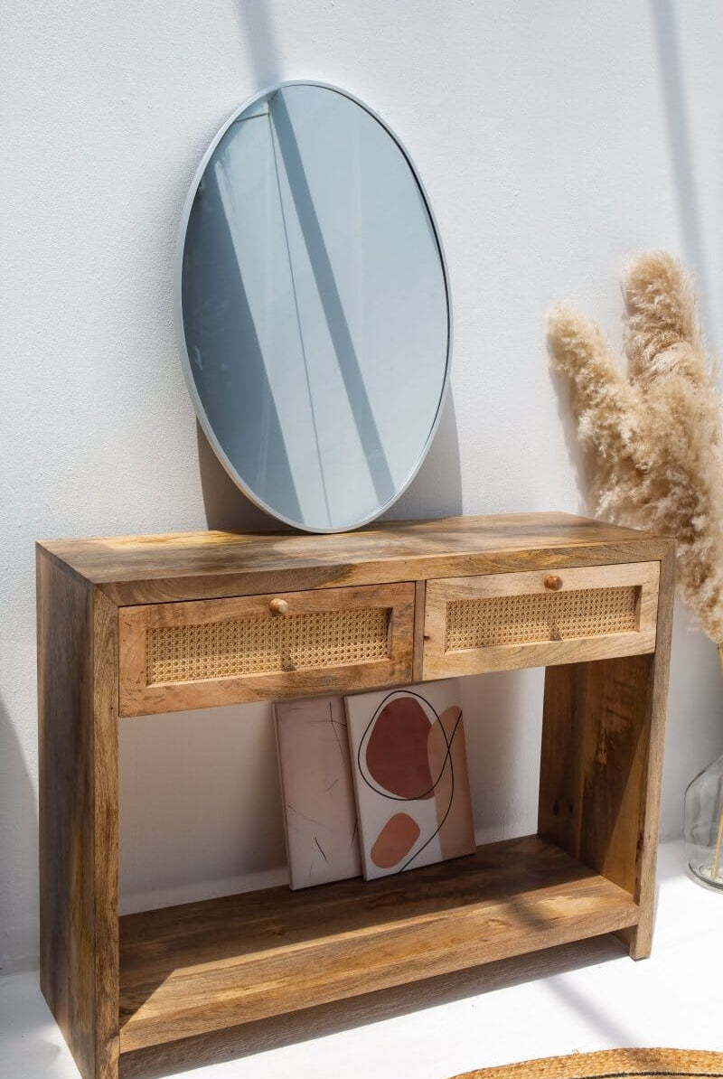 Elena Rattan 2-Drawers Wooden Console
