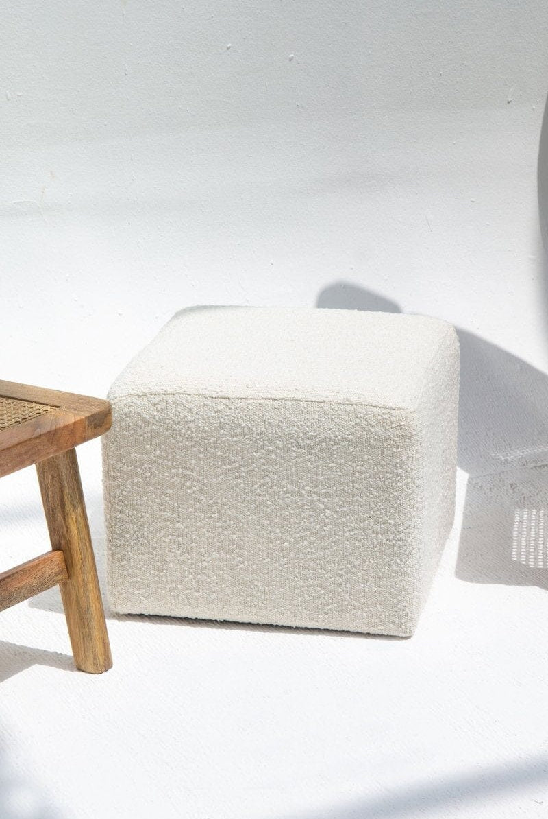 Cube Boucle Off-White Pouf (45 Width x 35 Height)