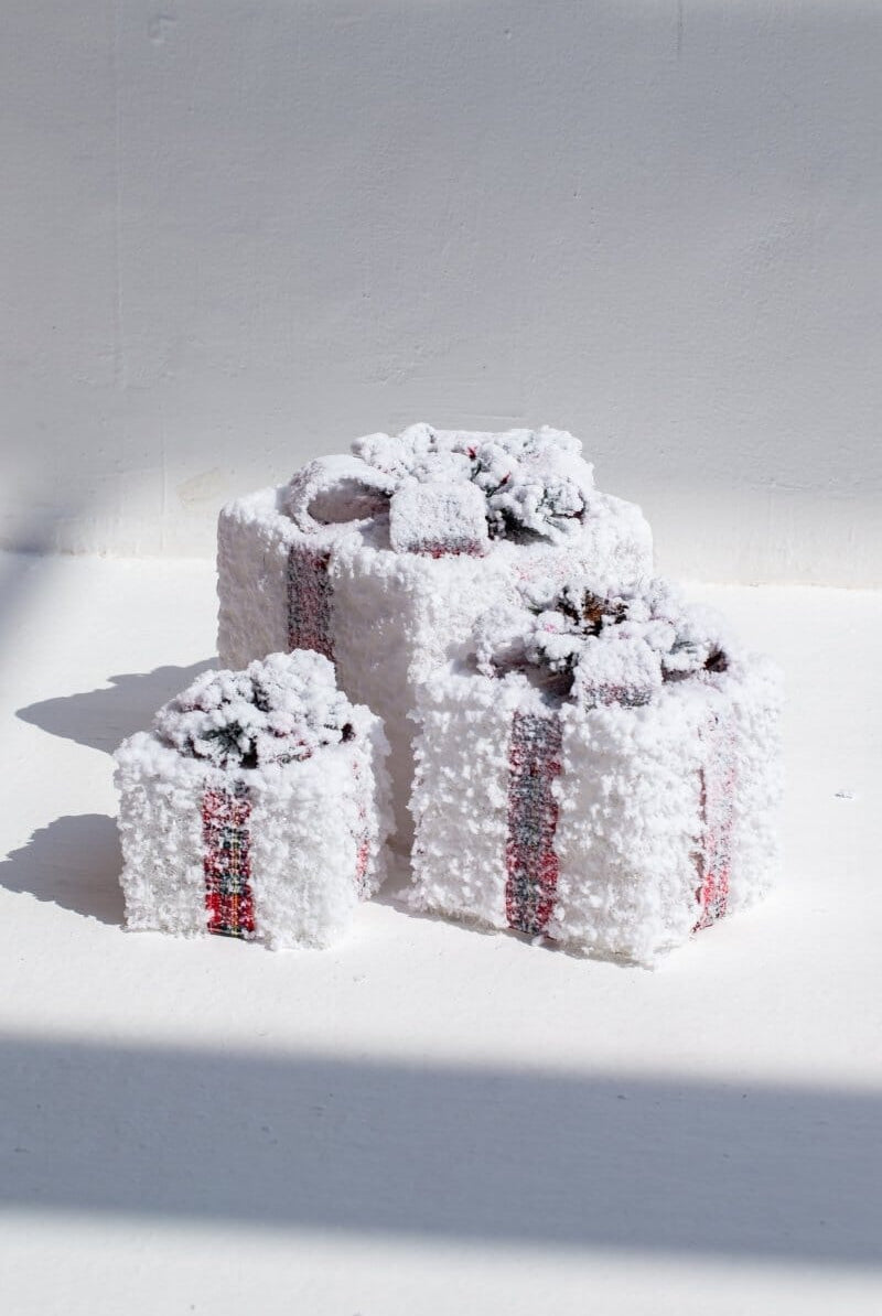 Set of 3 Light Up White Snowy Present Boxes Homekode