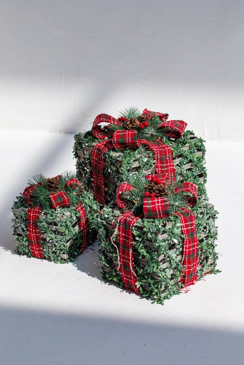 Set of 3 Light Up Green Present Boxes Homekode